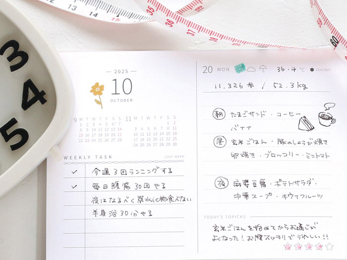 B6ウィークリーブロック ダイアリー 体調管理 記録 日記